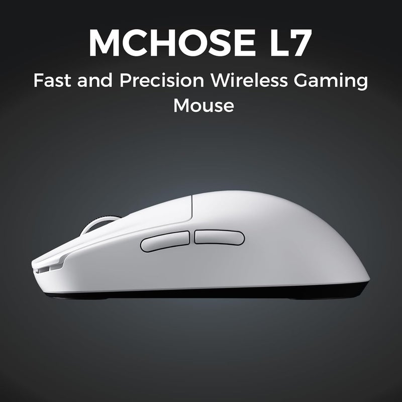 MCHOSE L7 Ultra Plus Wireless Gaming Mouse, PAW3950 42K Sensor, 500mAh, Wireless/Wired Dual 8K Polling, 46g Ultra-Light Weight, 2.4GHz RF/BT/Wired Tri-Mode Connection - White - Image 2